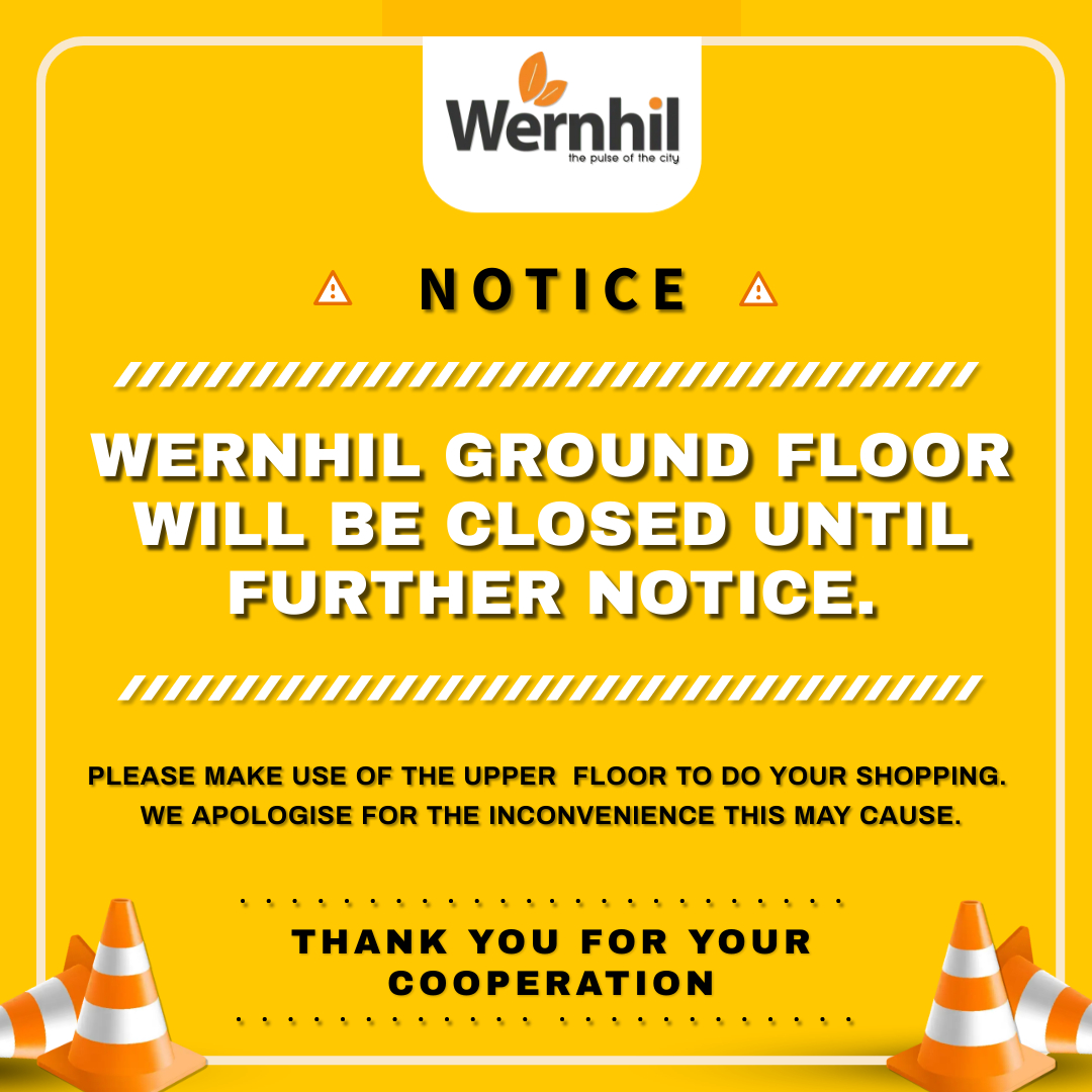 WernhilPark's tweet photo. Hello Shoppers 🎈
Kindly note that the ground floor will be closed until further notice, please make use of the upper floor to do your shopping. 🛍️ 🛒
We apologise for the inconvenience this may cause.
Thank you for your cooperation!🌸
#Wernhil #Notice #Shopping #UpperFloor https://t.co/NkUAIwJFYm