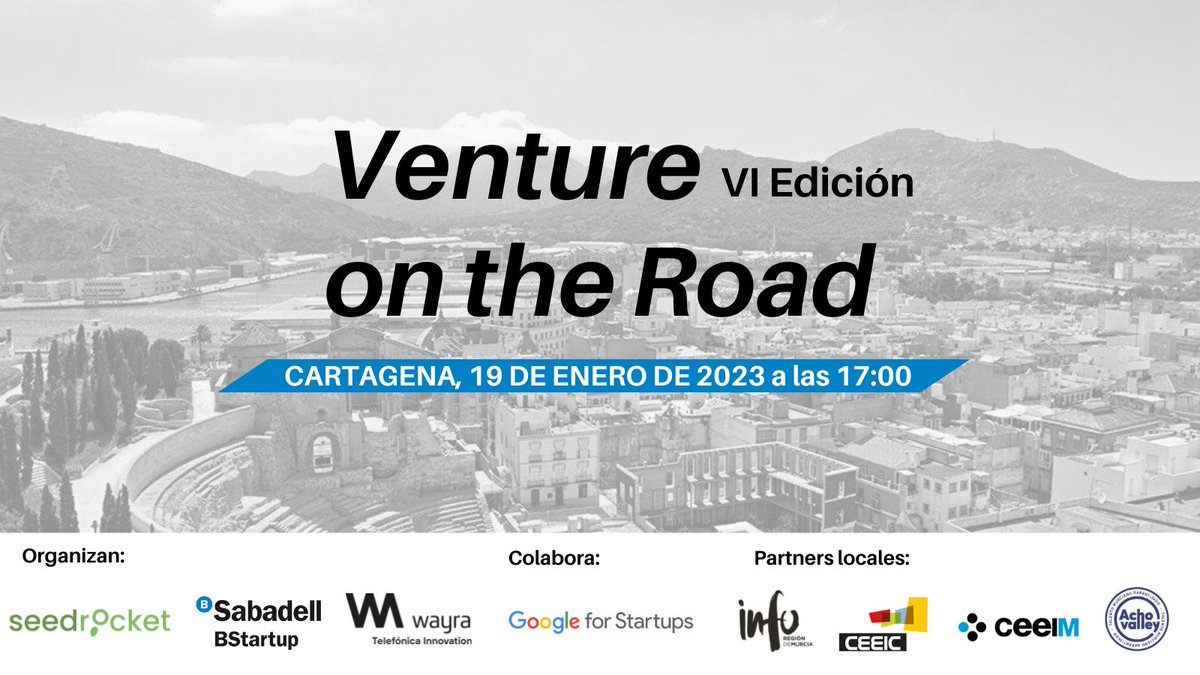 CEEICT's tweet photo. 🚀 Llega vuestro turno Startups, no dejes escapar la oportunidad!!
El 19 de enero #VentureOnTheRoad 🚙 llega al 
@Ceeict en Cartagena. @WayraES @BancoSabadell y  @seedrocket están en busca de talento 🚀
📝Inscripciones abiertas hasta el 09/01 🔗https://t.co/Px2iMJ0p5n https://t.co/EIhdb9QbUG
