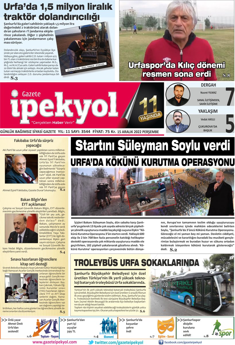 gazeteipekyol's tweet photo. 📌STARTINI #SÜLEYMAN #SOYLU VERDİ
URFA’DA #KÖKÜNÜ #KURUTMA #OPERASYONU
📌#TROLEYBÜS URFA SOKAKLARINDA
📌URFA’DA 1,5 #MİLYON LİRALIK #TRAKTÖR #DOLANDIRICILIĞI
📌#ŞANLIURFASPOR’DA #KILIÇ DÖNEMİ RESMEN SONA ERDİ
📌#FAKIBABA: URFA'DA #SÜRPRİZ YAPACAĞIZ https://t.co/SSjQwZXCoU