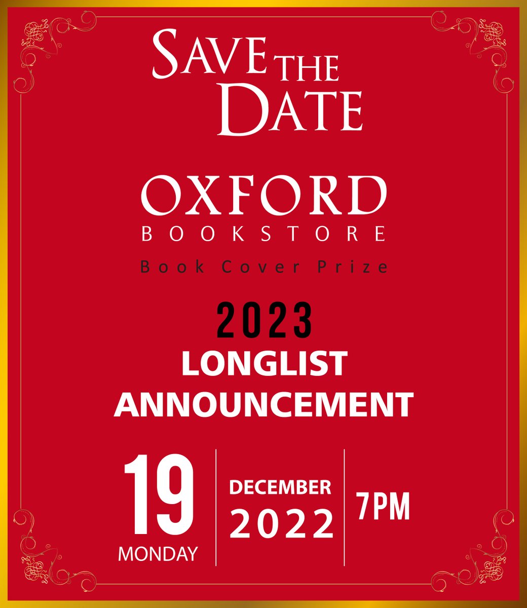 oxfordbookstore's tweet photo. Save The Date - Monday, 19 December, 7 PM
Longlist announcement of the 8th Oxford Bookstore Book Cover Prize.
Stay tuned for more updates!
@ShashiTharoor @DeShobhaa @kunalbasu100 @DrAlkaPande @PritiPaul7
#BookCoverPrize #OxfordBookstore #ApeejayGroup https://t.co/Eycayh3jsW