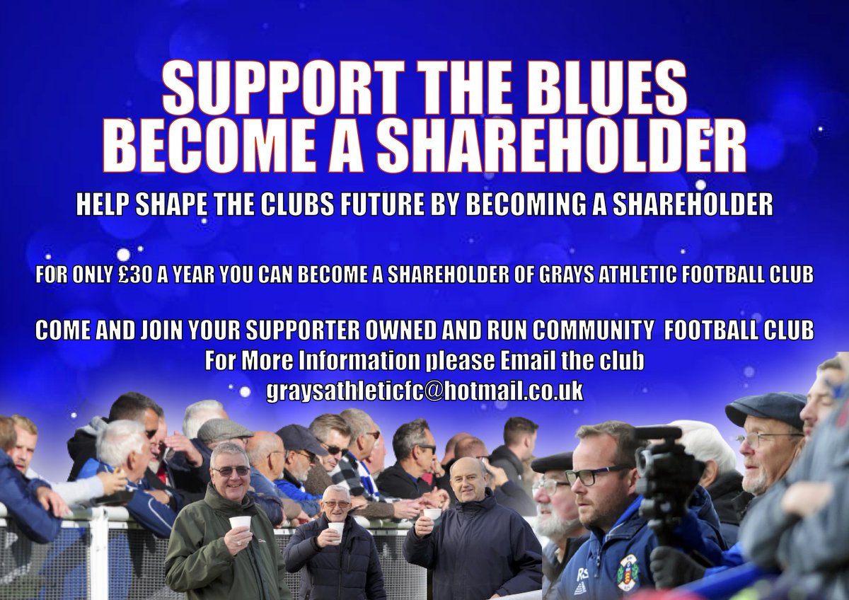 The perfect Christmas Present for the football fanatic? Why not become a shareholder of the Blues. Since 2016 GAFC has been 100% supporter owned and Run. For only £30 a year you too could can become a shareholder. £1 of the fee is a voting share - shaping YOUR clubs future