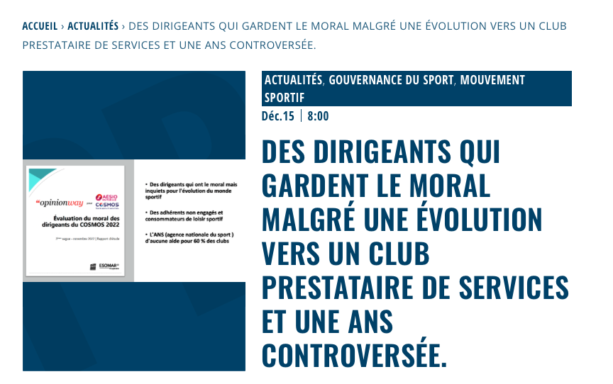 patrickbayeux's tweet photo. Trés interessant ce baromètre sur l’ « Évaluation du moral des dirigeants du COSMOS 2022 »  @AesioMutuelle @COSMOSportif 
- 57 % sont optimistes ou ont confiance dans l'avenir mais 53 % sont inquiets sur l'évolution du monde sportif.
https://t.co/yp15tVb2fg https://t.co/SmIKkngRok