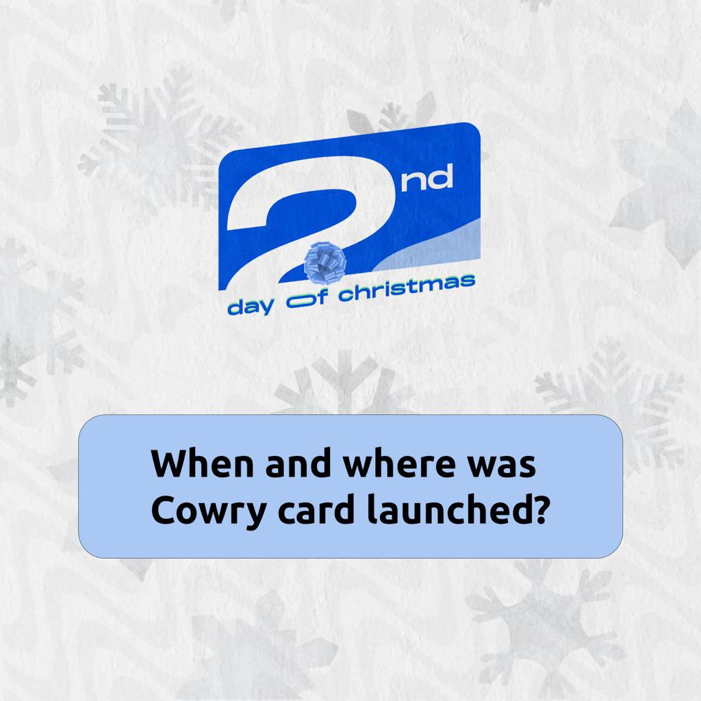 paywithcowry's tweet photo. Day 2:

How to win:
1. Quote this tweet with the correct answer using #AMerryCowryChristmas
2. Follow and Tag 1 friend to follow @CowryLagos 

Winner will be picked at the end of the day. Let’s go!

#cowry #giveaway https://t.co/0gfzLawxzn