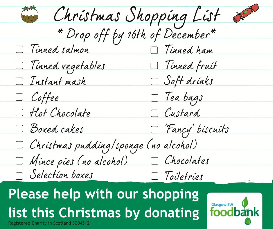Just a reminder that tomorrow is the last day for drop off for donations for our Christmas packs. We need to have these packed up in advance as sadly, next week will be our busiest of the year.

Thank you to everyone who has donated, it really does make a difference 💚