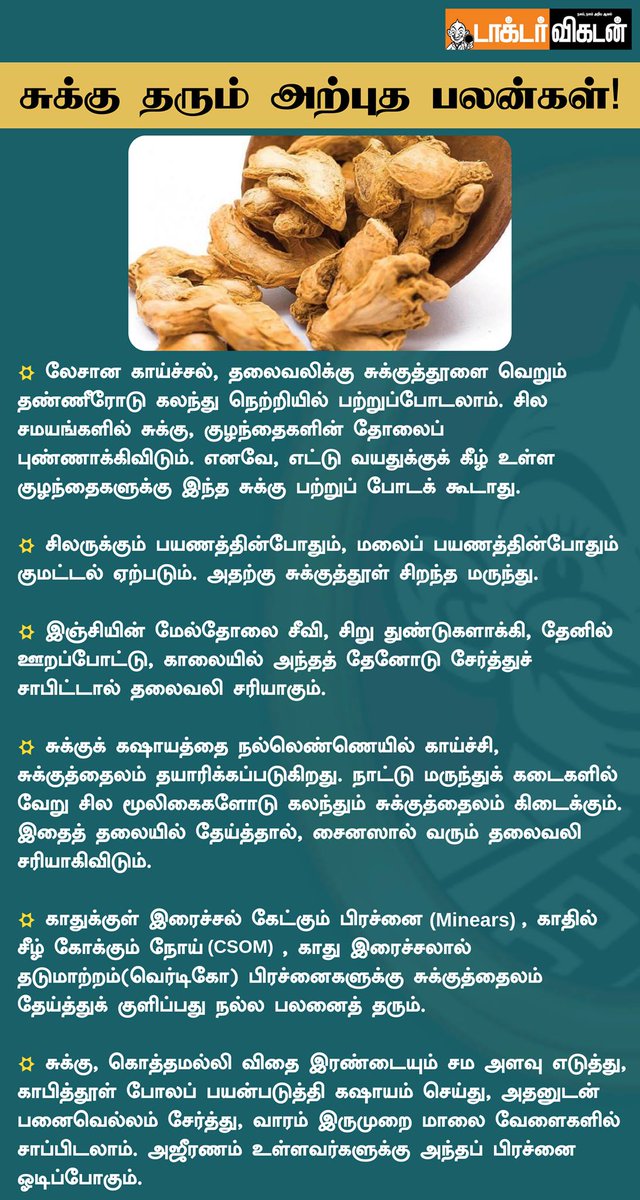 DoctorVikatan's tweet photo. சுக்கு தரும் அற்புத பலன்கள்!
#DriedGinger | #Health | #Tips https://t.co/5qJbHKp3OG