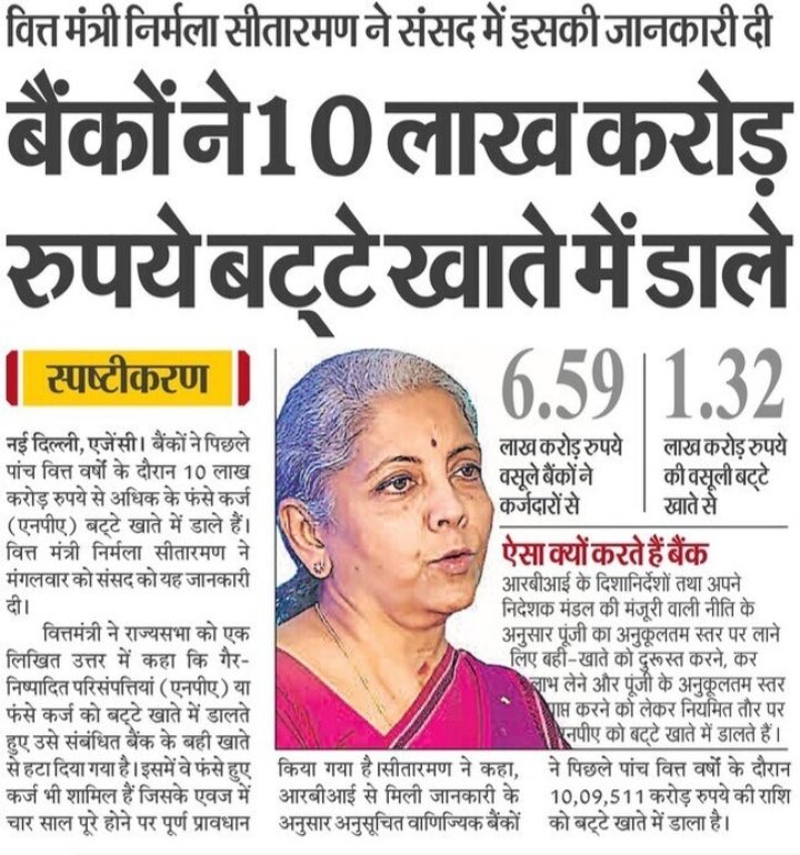 इनमें से 70% गैर-निष्पादित खाते बड़े कॉर्पोरेट्स के हैं। इन दोषी बकाएदारों के खिलाफ कुछ कड़े कानून बनाए जाने चाहिए क्योंकि बट्टे खातेमें डालने से उन्हें प्रोत्साहन मिलेगा और इससे बैंकों की लाभप्रदता प्रभावित होगी और जिसका असर आम लोगों पर पड़ेगा।