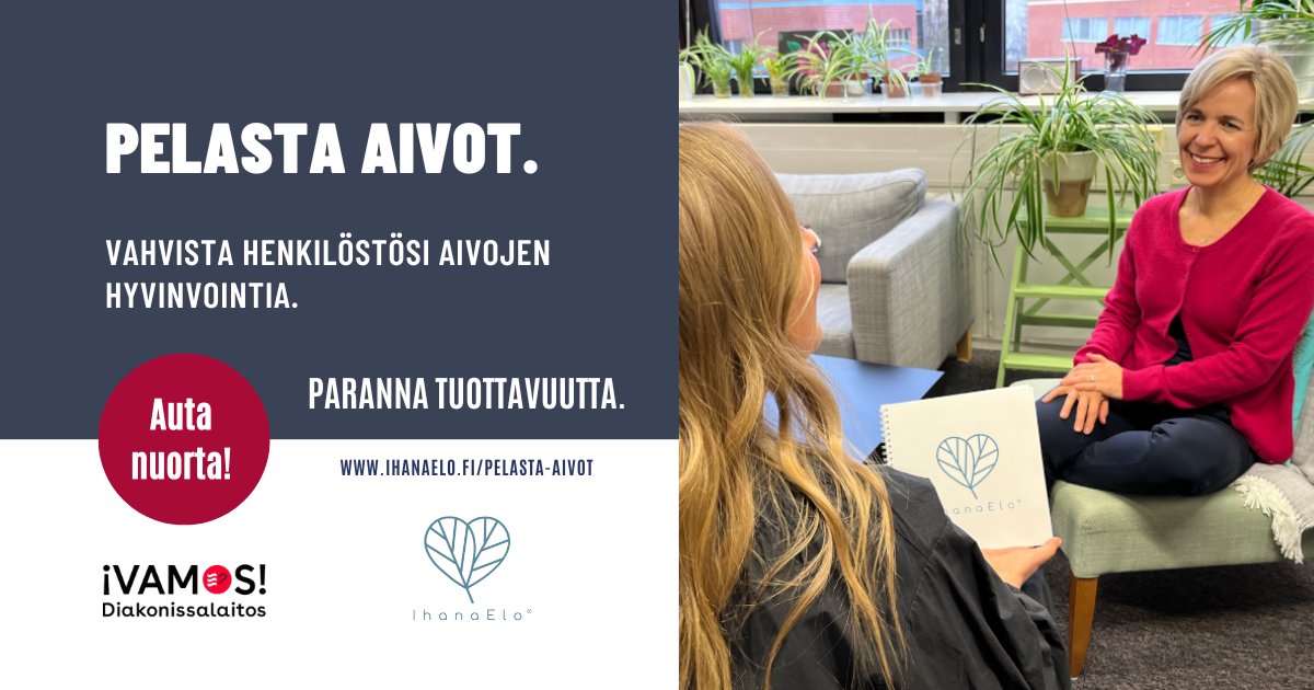 💖 Investoi henkilöstösi aivoterveyteen ja osoita vastuullisuutesi työnantajana. 💖  Nyt on aika siirtyä sanoista tekoihin! 

Lue lisää ja lähde mukaan yhteiskunnallisesti tärkeään Pelasta aivot -kampanjaan: ihanaelo.fi/pelasta-aivot/

#ihanaelo #pelastaaivot #yritysvastuu