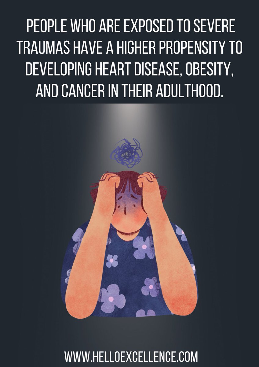 ExcellenceHello's tweet image. People who are exposed to severe traumas have a higher propensity to developing heart disease, obesity, and cancer in their adulthood.

#HelloExcellence #MentalHealth #HumanResources #Psychology #Wellness #EmployeeProductivity #SelfLeadership #EmployeeWellness #FutureOfWork