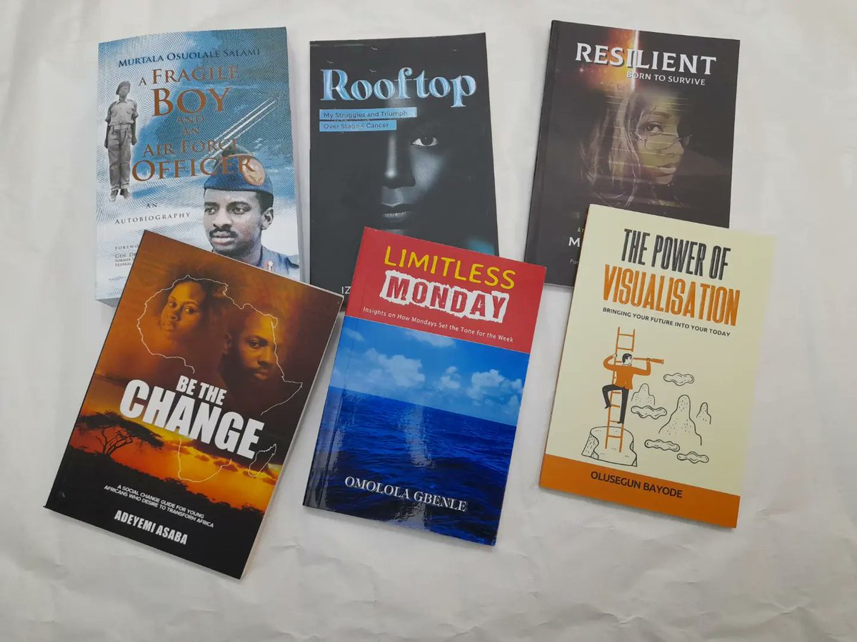 Rovingheights's tweet photo. It's a Good Day to Show off Some of our Newest Titles by our Amazing Self Published Authorsπππ
#AfragileBoyAndanAirforceOfficer NGN 12,000
#Rooftop NGN 7000
#Resilient NGN 2000
#LimitlessMonday NGN 2800
#Thepowerofvisualisation NGN 3000
#Silentwatchers NGN 5500 https://t.co/UwuifjAypQ