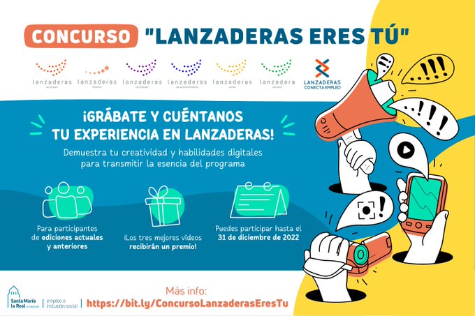 AreaEmpleoFSMLR's tweet photo. 📝Consulta las #bases del concurso
🎥#Grábate y cuéntanos #QuéEsParaTiUnaLanzadera
🏆Hay varios #premios para los #vídeos más creativos

🙋‍♀️🙋🙋‍♂️ Anímate a participar en #LanzaderasEresTú ¡te esperamos!👉https://t.co/1wQeUPk8Bh https://t.co/KlBFi5SozL