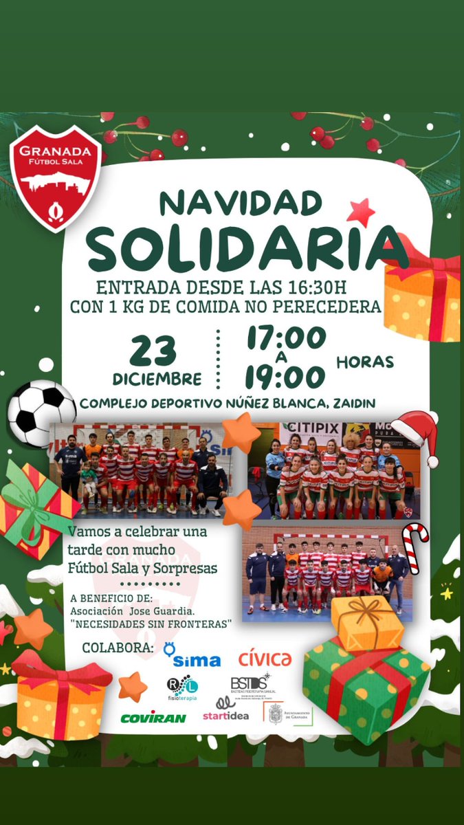 GranadaFS's tweet photo. 🎄Navidad solidaria en SIMA Granada
🏟️ El día 2️⃣3️⃣ de Diciembre las puertas del Núñez Blanca estarán abiertas a las 16:30 para todo aquel que quiera colaborar con los más desfavorecidos
🛍️ Trae 1 Kg de comida no perecedera, irá donada a la Asociación "Necesidades sin Fronteras" https://t.co/tuGLLSN96P
