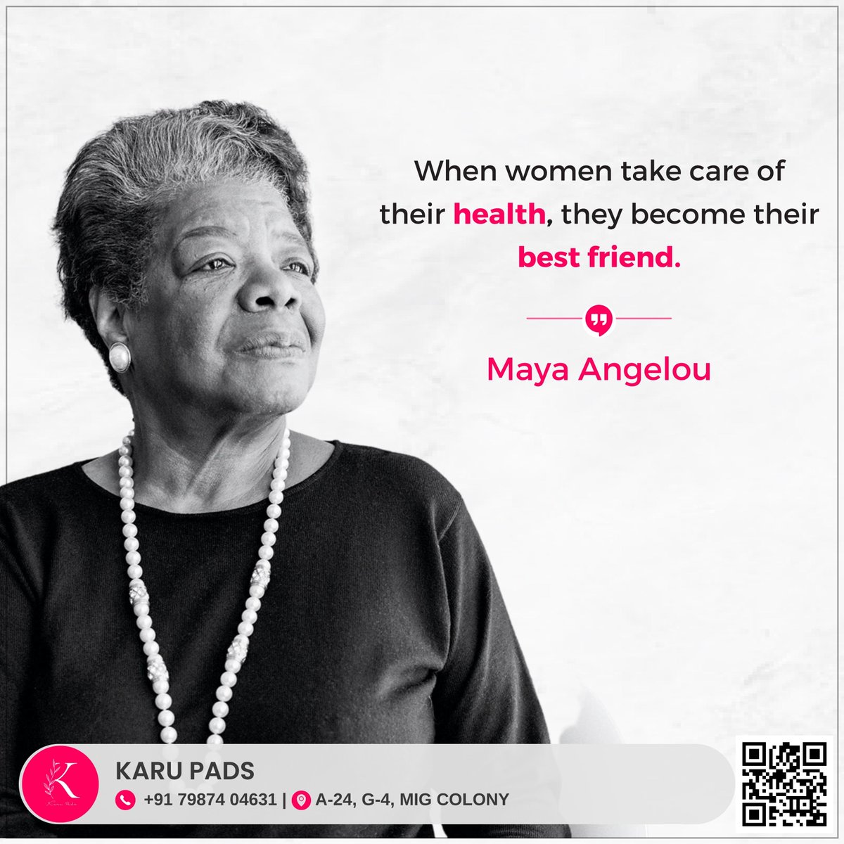 When women take care of their health, they become their best friend. : Maya Angelou

#MayaAngelou #Quotes #pads #karu #sanitarypads #periodscramp #pads #womenshealth #KaruPads #AnionPads #health #anion #periods