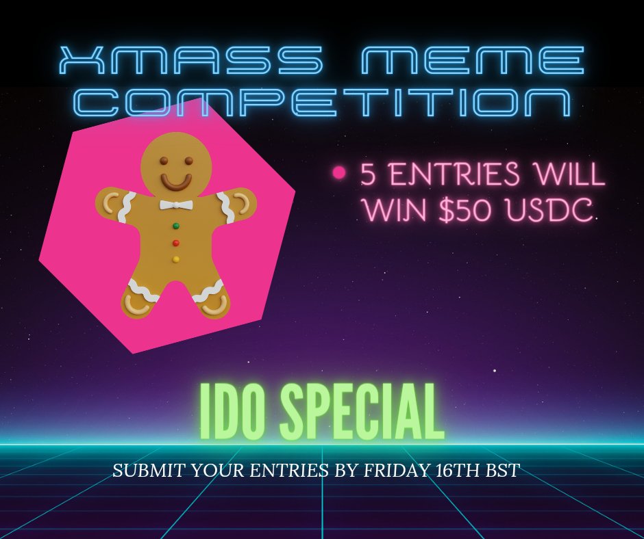 #arcadeprotocol XMASS MEME CONTEST 🕹 $50 PRIZE! X 5
🗓Dec14 2022 - Fri16 2022
🏆 5 Winners gets $50 in $USCD 🏆
‼️Must use hashtags: #meme #arcadeprotocol #NFTGaming ‼️ Post your best meme in the comments and tag 3 friends for your chance to win 👇

GOOD LUCK 🍀