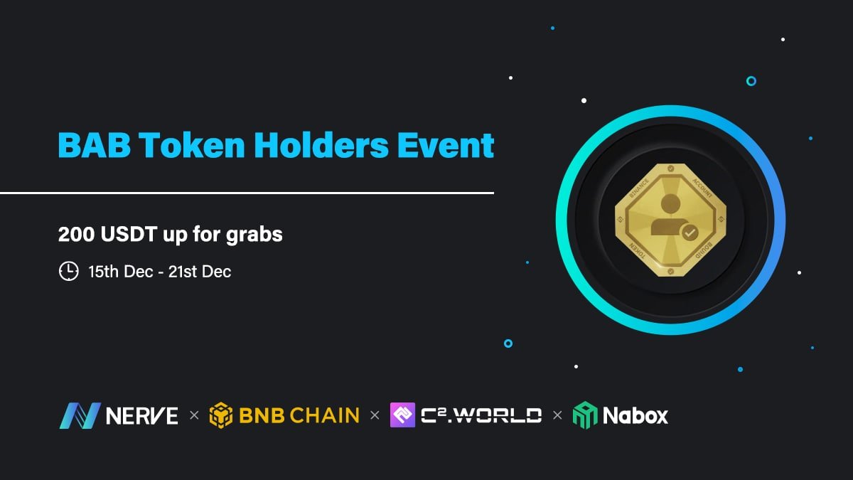 nerve_network's tweet photo. Nerve &amp; #C2World Giveaway 200 USDT to BAB holders🎁 

To enter
🔹RT,❤️,@ 3 
🔹Download https://t.co/iq1HCav1Cq
🔹Follow @c2worldmeta/@nerve_network/@naboxwallet
🔹Finish task https://t.co/5OKjzcJMMF

⏳Ends on 21st Dec

#NerveNetwork #Airdrop #UGC #Metaverse #Web3 #Giveaway https://t.co/BTSj9mRdYS