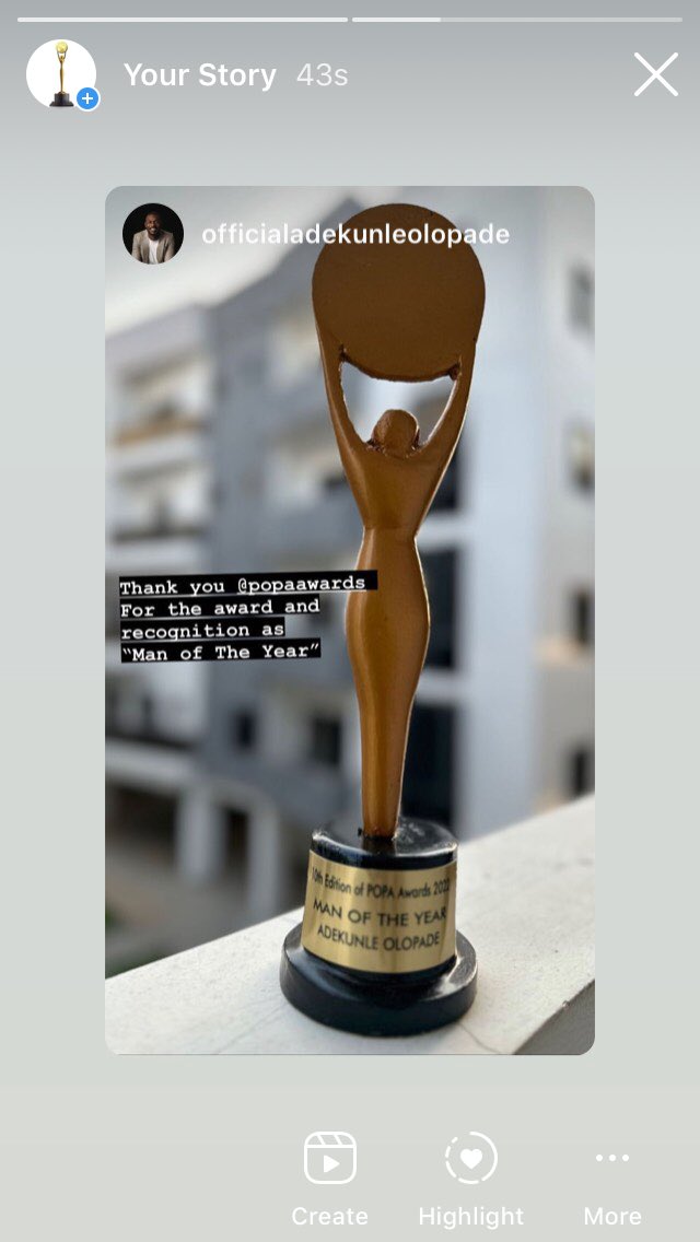 popaawards's tweet photo. Congratulations to @adekunleolopade for bagging the category for the MAN OF THE YEAR at the just concluded 10th Edition of the Most PRESTIGIOUS ONLINE PRESENCE AWARDS (POPA) #POPA #POPAAWARDS #AWARDS #AdekunleOlopade https://t.co/WKyOwuh3Fp