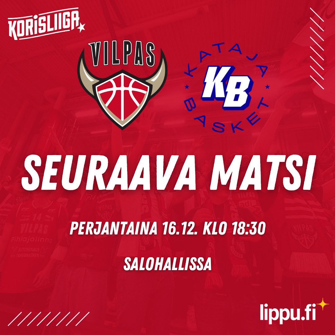 Taistelu jatkuu! 💪🏻👏🏻

Viikon toinen kotipeli pelataan huomenna klo 18:30 ja vastaan asettuu Kataja Basket! 🏀

🔻Anniskelukatsomo Hook Corner on avoinna!
🔻 Otteluisäntänä Stremet Oy
🔻 Liput ennakkoon ➡️ lippu.fi

#vilpasvikings #korisliiga