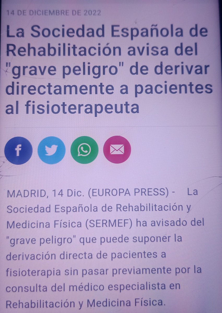 😰Que vergüenza me da leer esto <a href="/SERMEF_es/">SERMEF</a> !! Pensaba q ya se habíais dado cuenta de qla Fisioterapia no os necesita y menos cuando recomendáis infiltraciónes, pastis, US, vendaje y 25 sesiones de magneto en un esguince de tobillo.

🎯Hacer más ciencia y menos noticias chorra!.