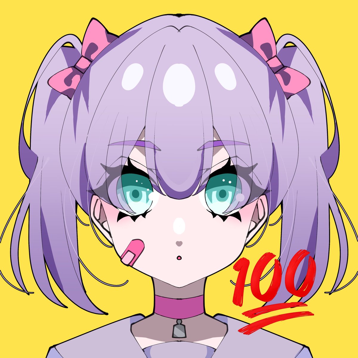 1girl solo yellow background twintails bow purple hair hair bow  illustration images