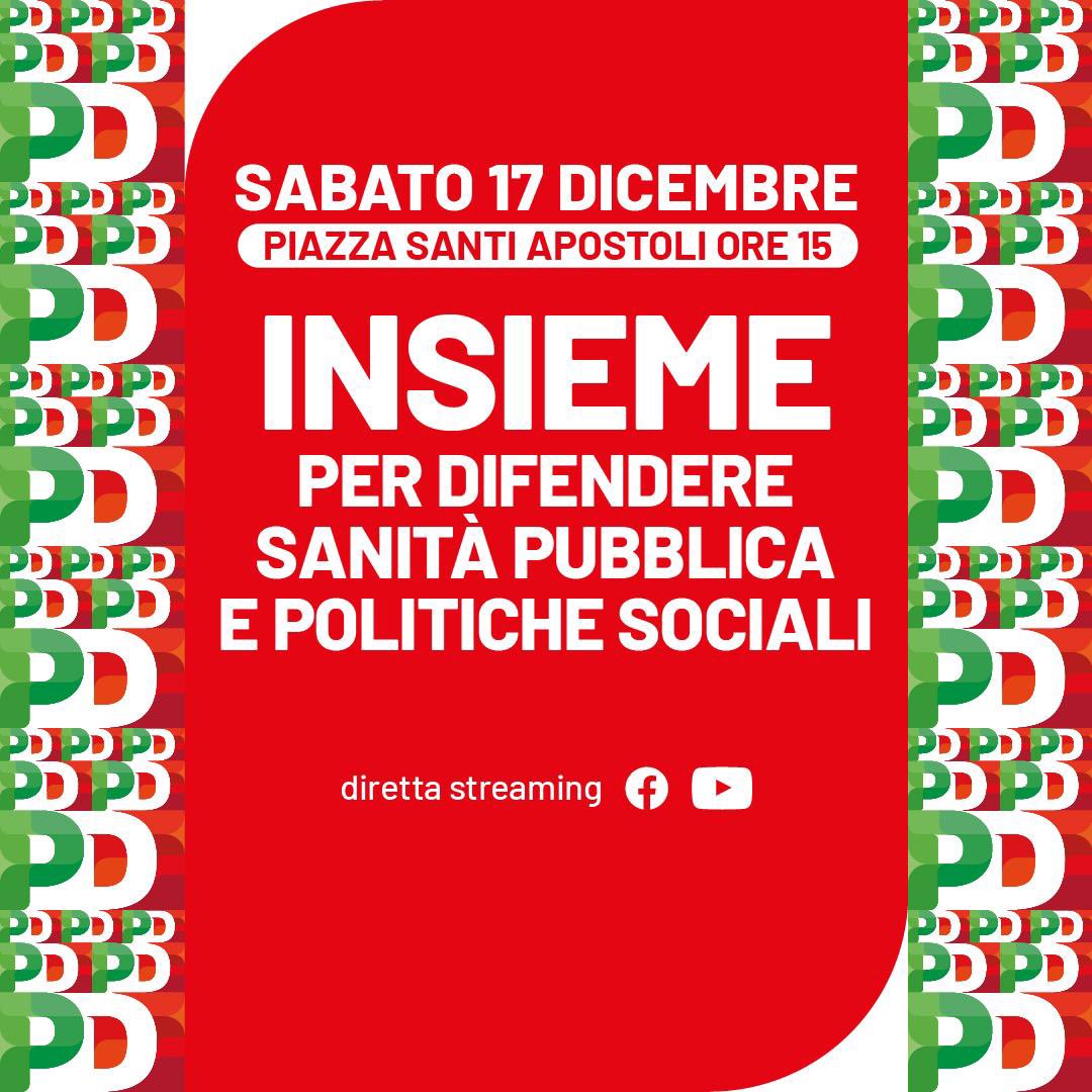 La #LeggediBilancio del governo #Meloni è iniqua e inadeguata.
Per questo abbiamo scritto una contromanovra.
Sabato 17 dicembre alle 15 saremo in Piazza Santi Apostoli. Insieme per difendere sanità pubblica e politiche sociali. 
In diretta sulla pagina FB e sul canale YouTube PD.