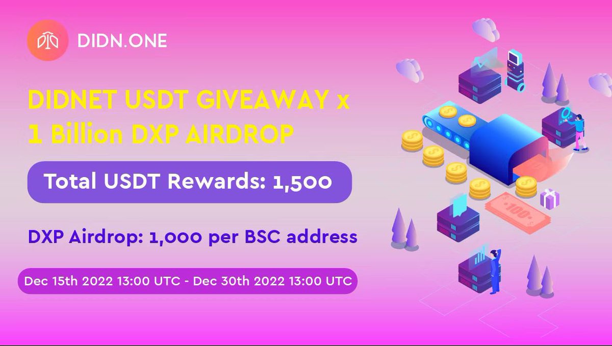 DIDNETPRO's tweet photo. DIDNET USDT #Giveaway x 1 Billion DXP #Airdrop

🏆 Pool:
1,500 $USDT (Random 100 Winners &amp; Top 100 Referrers)
1 Billion $DXP (1,000 DXP per #BSC address)

✅ Follow @DIDNETPRO
✅ Like, RT &amp; Tag 3 Friends
✅ Complete #Gleam ⤵
https://t.co/MO8WZCQO2X

Ends: 30th Dec ⏰

#Airdrops https://t.co/R3mcyNLt1k
