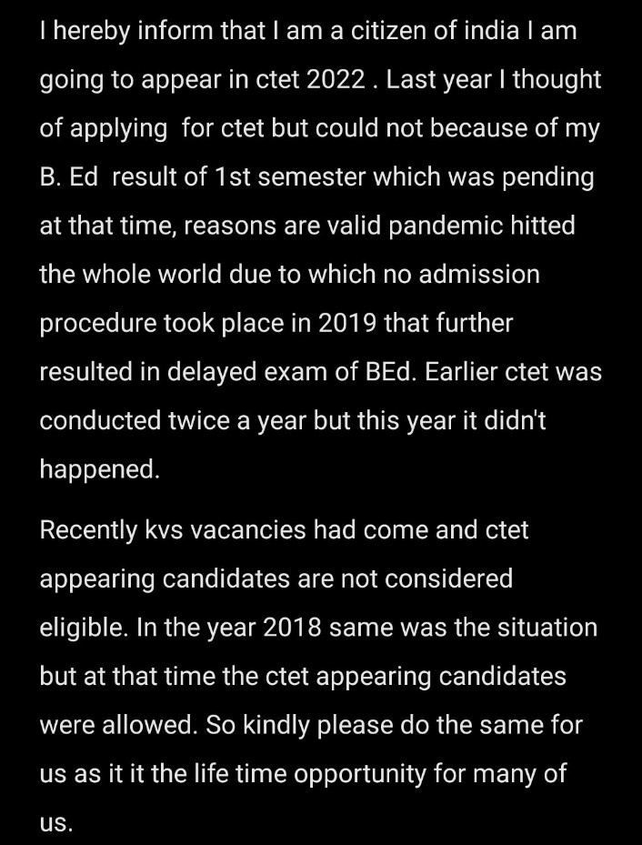 ChandSonkariya's tweet photo. #allowctet2022students
#allowctet2022students
Please help us🙏🙏..we need justice ...we also wants to fill the kvs form...as per 2018....it's a humble request to you...
@KVS_HQ @PMOIndia
@EduMinOfIndia @RohitVaidwan25 https://t.co/pcpYfARndS