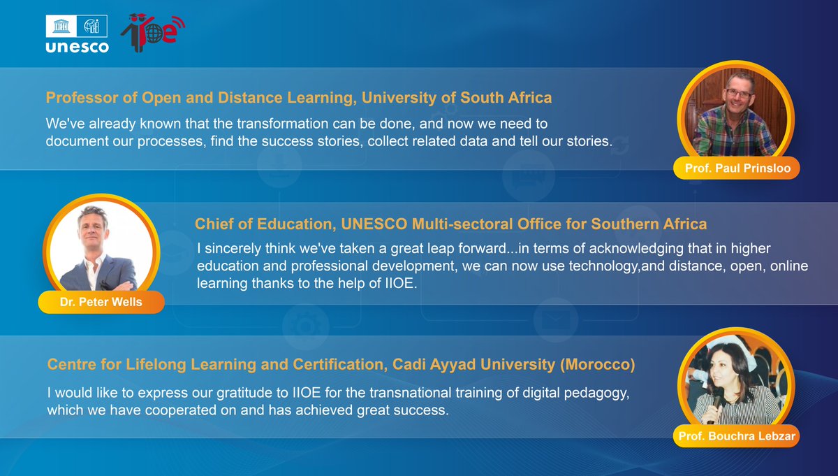 UNESCO_ICHEI's tweet photo. 🎉 3-year anniversary of #IIOE! 

🤝IIOE has accumulated experience of aligning research and practice to better support IIOE partner HEI's #digitaltransformation in Africa.

🌹Let's see our partners' views:

@HigherEd_UNESCO @UNESCO
@14prinsp @UnisaTwiter
@BLebzar @CadiAyyadUniv https://t.co/j2r1IXzWXK