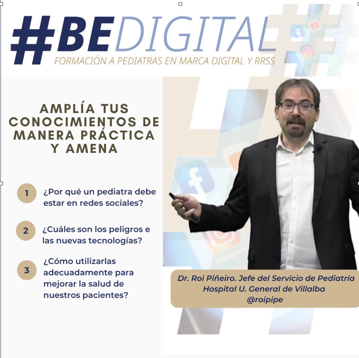 Elmedicoint's tweet photo. Si eres #pediatra y estás en #RRSS te interesa echarle un vistazo a este curso. ¿Cómo puedes sacarle más partido a tu presencia en internet? Descúbrelo en el curso #Bedigital

Patrocinado por #Blemil y #Blevit y con la colaboración del Dr. Roi Piñeiro.

👉https://t.co/rPRZPqlz7b https://t.co/F190s4WjWH
