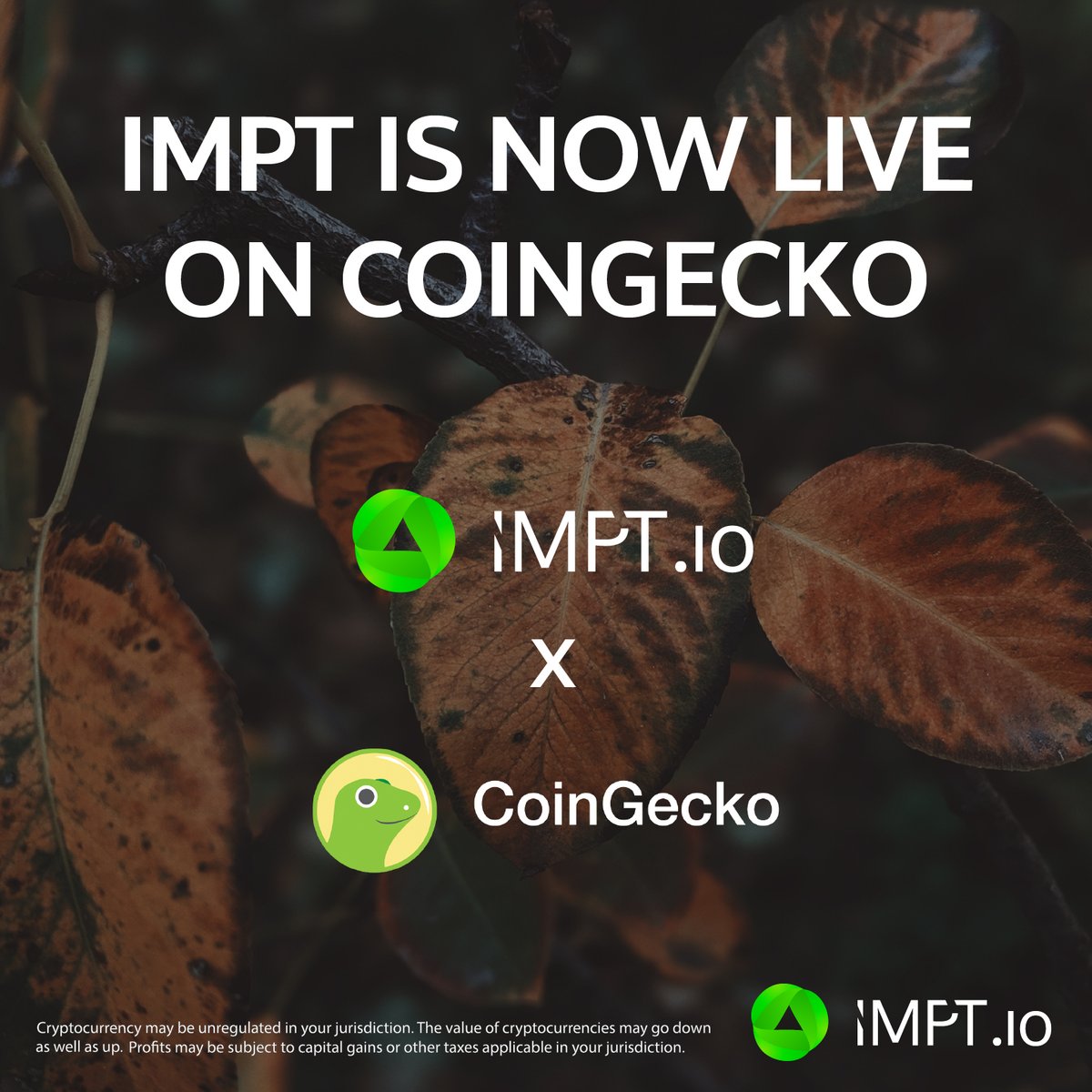 IMPT_token's tweet photo. 🚨 IMPORTANT ANNOUNCEMENT 🚨

We're excited to announce that $IMPT is now live on @coingecko 🥳

Make sure you add $IMPT to your watchlist and show others the power of the #IMPT Crew! ⬇️

https://t.co/ICaFNXhatp https://t.co/bXoael8e3S