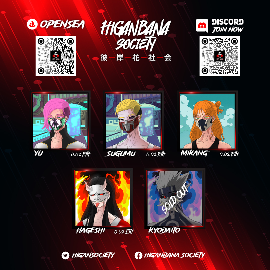 HiGanSociety's tweet photo. - ⭐️Higanbana Society Characters Update⭐️ -
🔴HG#0001 - 0040
🟠Rarity: Common
🟡Class: HIKO
🟣Start Price 0.02 ETH
Road Map can be read at Discord Community
🟤Check at: https://t.co/GNNbYzCDap
Thank you for everyone's support.

#NFT #NFTcommunity #NFTTHAILAND #NFTCommmunity https://t.co/E0waTSOCkU