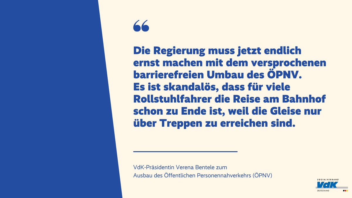 Zusätzliche Regionalisierungsmittel sollen in den Ausbau des #ÖPNV fließen. Wieso wird das Thema #Barrierefreiheit hier kaum mitgedacht? Wir brauchen endlich zweckgebundenes Geld und klare Fristen für den barrierefreien Ausbau des ÖPNV! ➡️ vdk.de/permalink/86048