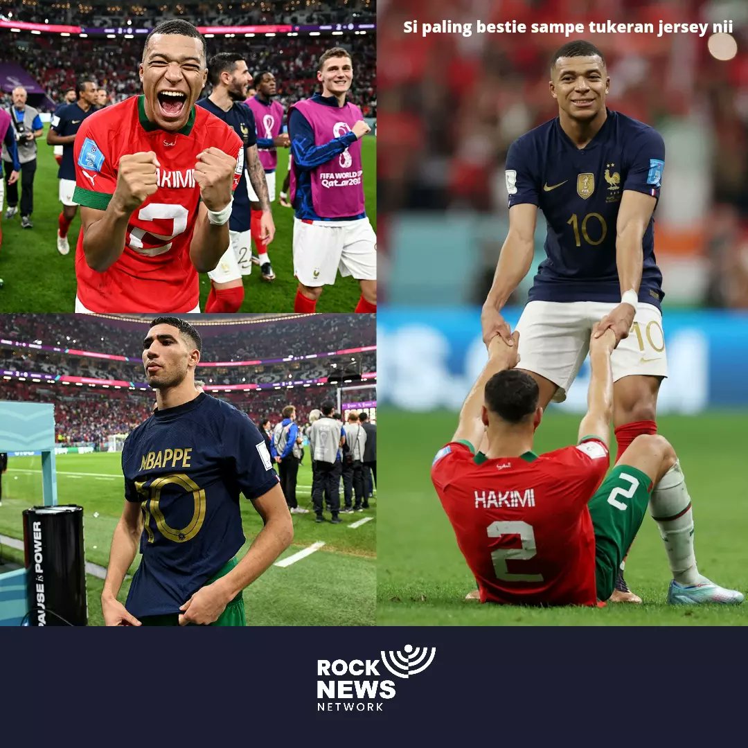 rocknewsnetwork's tweet photo. Paling suka pas interaksi Mbappe sama Hakimi setelah pertandingan🤗

#mediaindonesia #trendingnews #trending #trendingvideo #viralreel #virals #prancisvsmaroko #emmanuelmacron #kylianmbappe #achrafhakimi #maroko #semifinalpialadunia2022 https://t.co/6ukpIOqejv