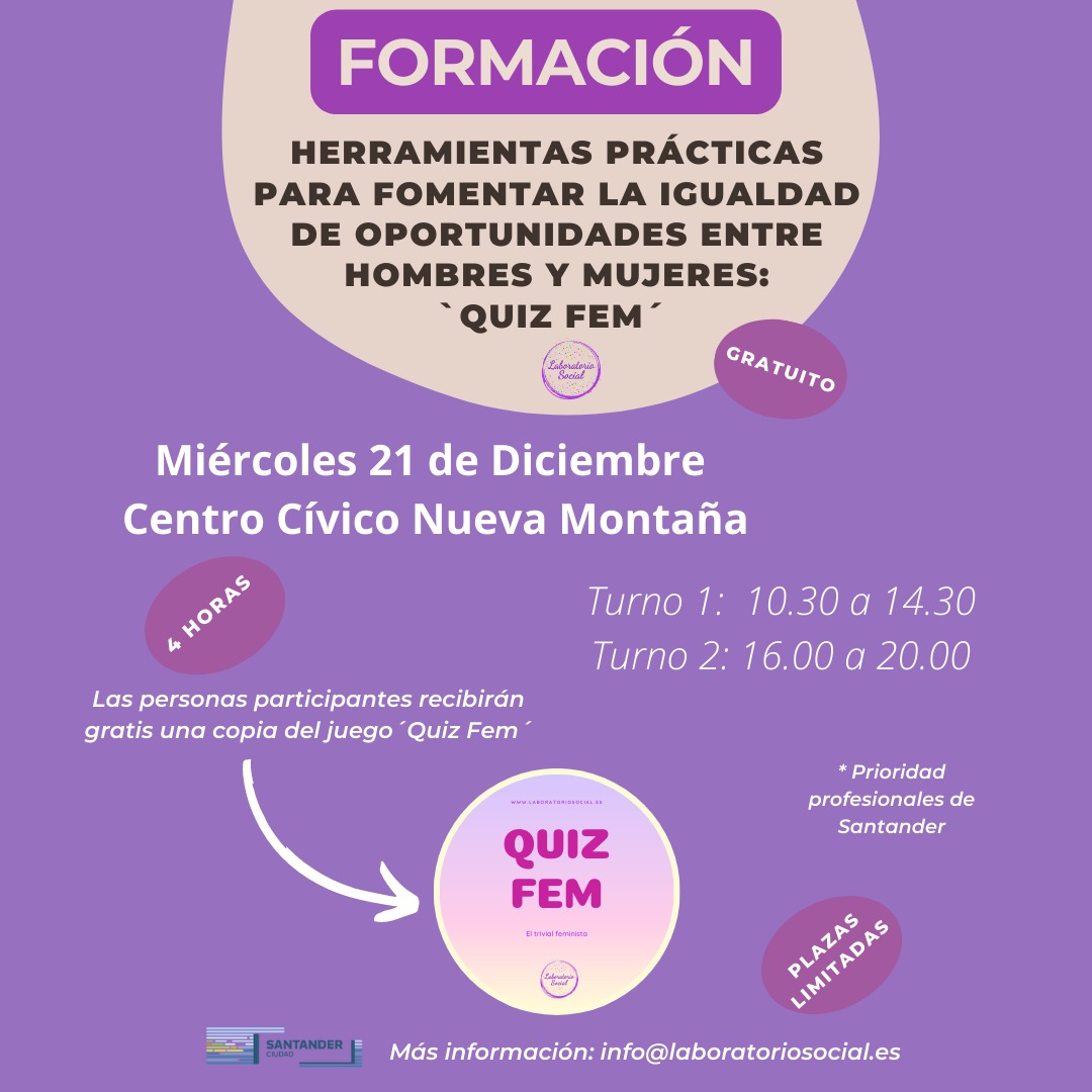 SocialLabCan's tweet photo. '𝗤𝗨𝗜𝗭 𝗙𝗘𝗠'♀
Presentación 𝗺𝗶𝗲́𝗿𝗰𝗼𝗹𝗲𝘀 𝟮𝟭 𝗱𝗲 𝗱𝗶𝗰𝗶𝗲𝗺𝗯𝗿𝗲‼
✅Plazas limitadas, así que corre a inscribirte en:
https://t.co/GdqHikXly8
Más info en 𝗶𝗻𝗳𝗼@𝗹𝗮𝗯𝗼𝗿𝗮𝘁𝗼𝗿𝗶𝗼𝘀𝗼𝗰𝗶𝗮𝗹.𝗲𝘀  o 📱 𝟲𝟰𝟯 𝟵𝟰𝟯 𝟭𝟯𝟮. https://t.co/izWk52nojz