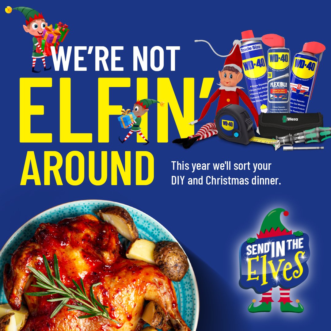 WD-40 UK (@originalwd40_uk) on Twitter photo We're not elfin around!
This Christmas our Elves are giving away 5 festive bundles to help you get those last-minute DIY jobs done.
Plus, for one lucky winner, they will deliver a full <a href="/HelloFresh/">HelloFresh US</a> Christmas dinner!
To enter just retweet this & give us a follow!
*T&Cs apply. We're not elfin around!
This Christmas our Elves are giving away 5 festive bundles to help you get those last-minute DIY jobs done.
Plus, for one lucky winner, they will deliver a full <a href="/HelloFresh/">HelloFresh US</a> Christmas dinner!
To enter just retweet this & give us a follow!
*T&Cs apply.