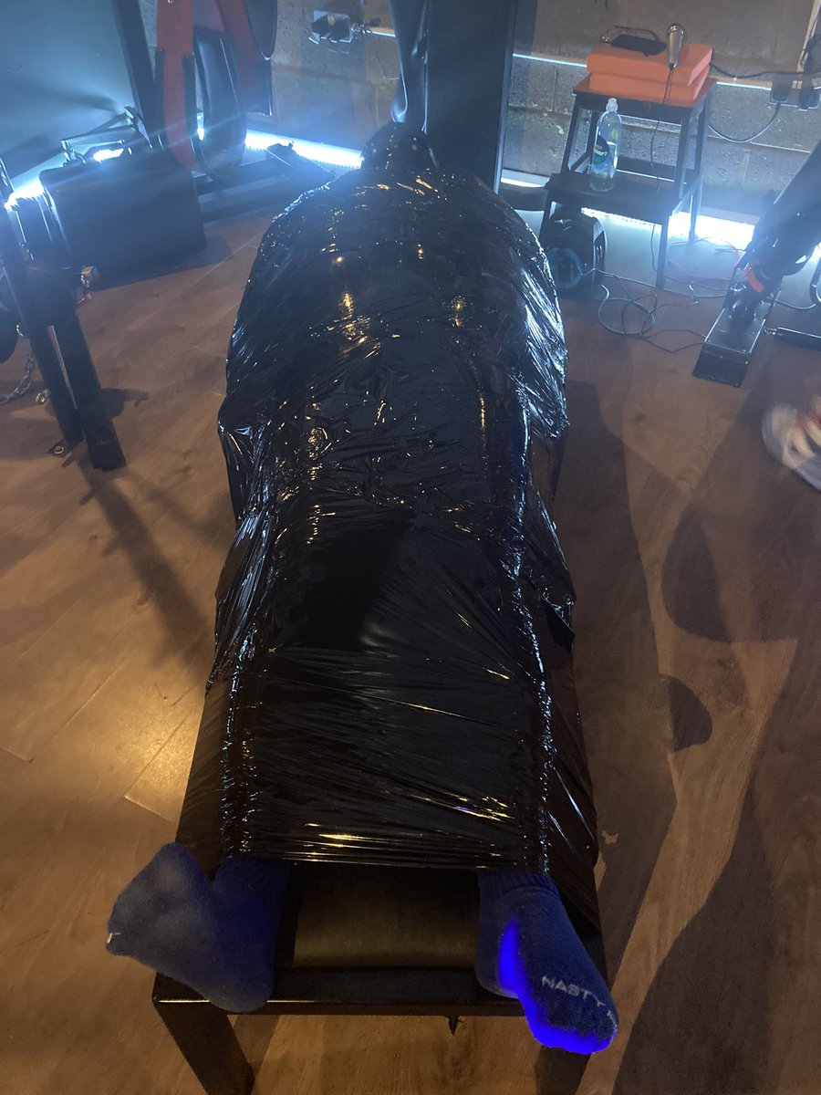 Just wrapped up @aplycra for a while before I teased him with a wand #latex #bondage