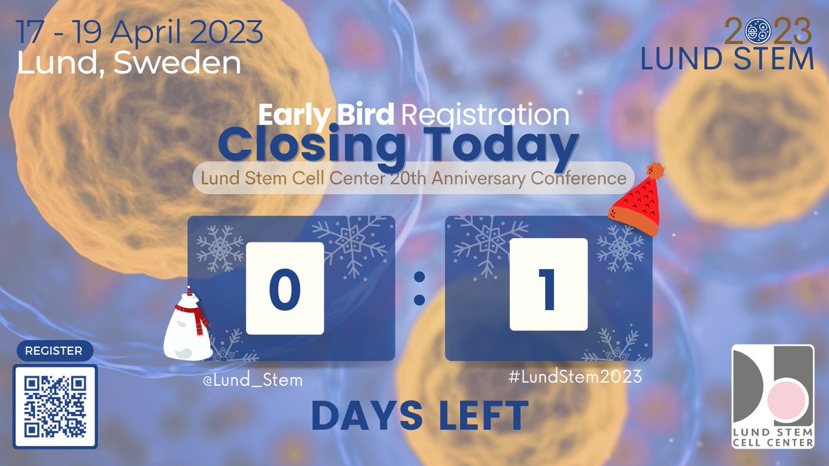 ☃️In the spirit of the holiday season #earlybird registration for #LundStem2023 is extended until midnight tonight!

Come explore the latest discoveries in #stemcell biology &amp; cutting-edge therapies &amp; technologies with us in Lund, #Sweden!

Register Now ➡ lundstem2023.blogg.lu.se