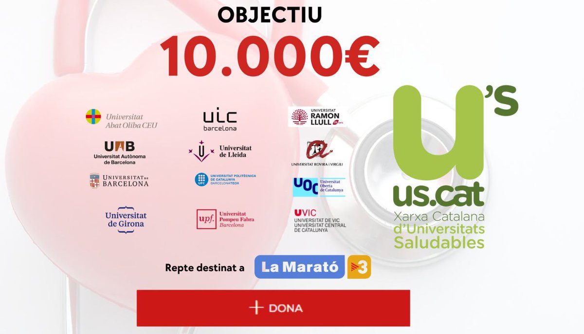 EsportsUPC's tweet photo. 💙Com a comunitat de @la_UPC, podem contribuir al repte de crowdfunding que la Xarxa d'Universitats Saludables #USCAT ha organitzat per donar suport a @la_marato de TV3 per la salut cardiovascular.

Batega amb nosaltres i ajuda'ns a assolir l'objectiu‼️

👉https://t.co/Nx8n9bPv0G https://t.co/5jSRijBrD1