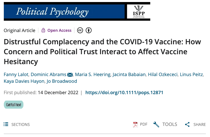 FannyLalot's tweet photo. *SUPER* excited to share our latest publication, now out in Political Psychology @Journal_PoPs. We tested how concern about covid-19 and political trust interacted to predict vaccine hesitancy 💉. Two studies (N = 9695) conducted in the UK 🇬🇧 in Dec20-Feb21 and March21 found.../1 https://t.co/N32GQqOFNo