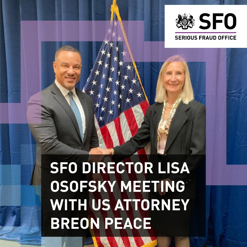UKSFO's tweet photo. What the past month has looked like for the SFO:

🤝Meeting with key 🇺🇸 law enforcement partners
⚖️Welcoming the @attorneygeneral to our office
🎙️ Sharing expertise on our priorities, investigations and policy aims at major conferences

See more 👇