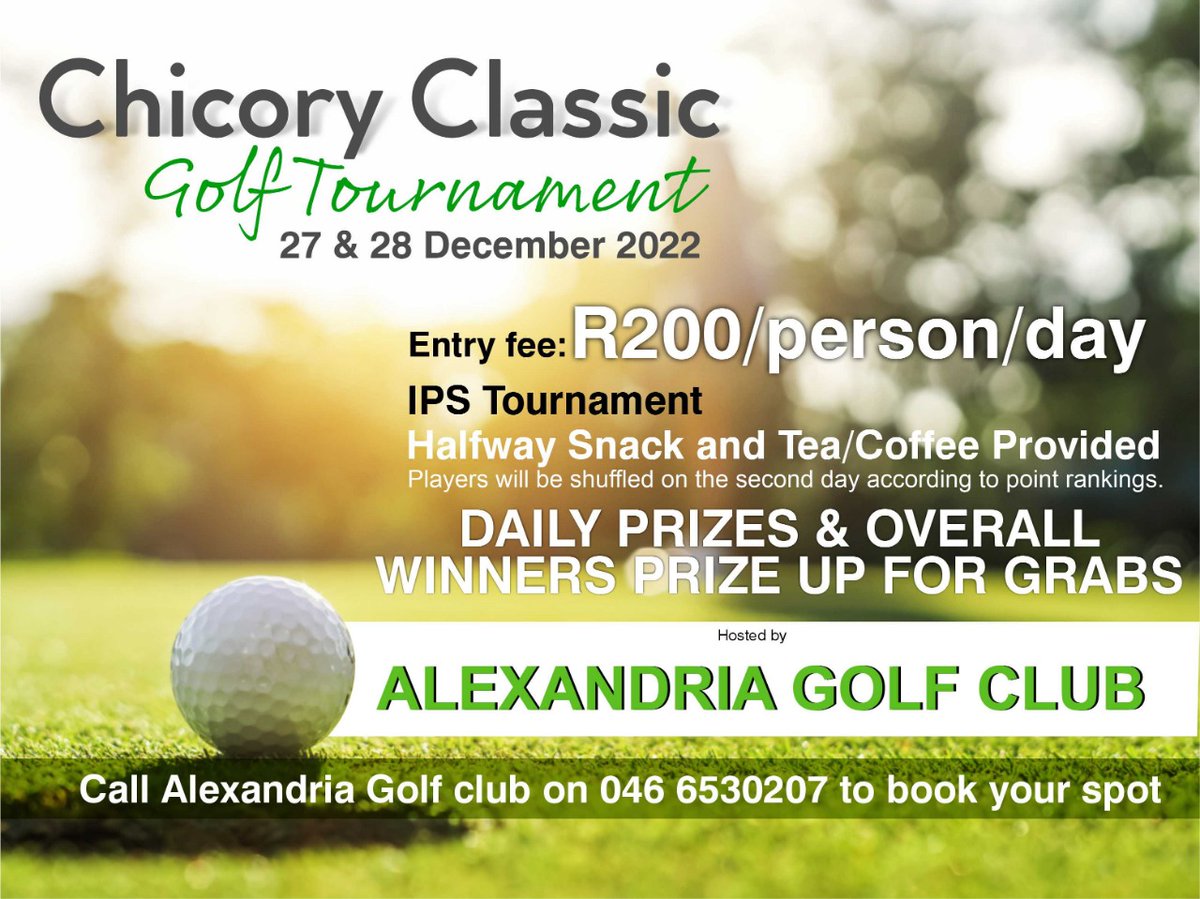 Here is something for the golfers! Take a drive out to Alexandria where the Chicory Classic is taking place over 2 days.  Book with Alexandria Golf Club on 046 653 0207. #golf #fundays #golfdate