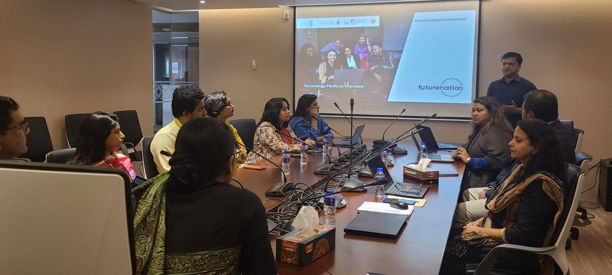 FuturenationBD's tweet photo. Futurenation Technology Platform Product overview meeting with Mohsina Yasmin, Grade-1, Secretary (Additional Charge), BIDA. During the meeting, she agreed that this is a significant and timely initiative for the country's future workforce.
#undp_bd https://t.co/x41KypMDnD