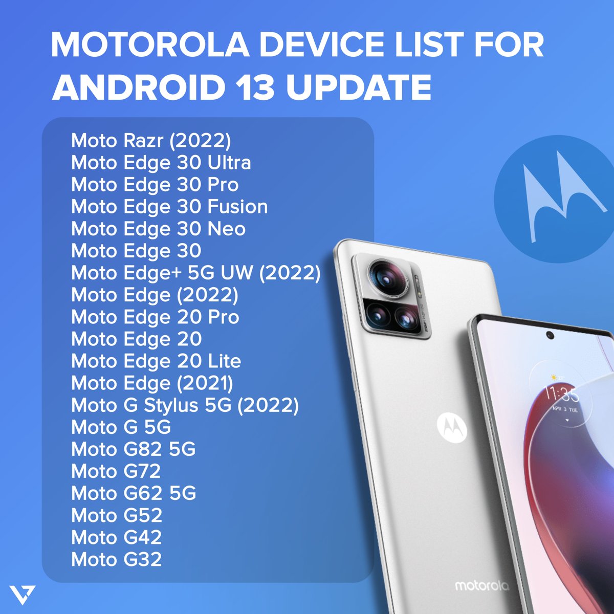 techyvillage's tweet photo. Motorola devices list for Android 13 update is out now, check for your device.
.
.
#techyvillage #motorola #moto #motorolaindia #edge30ultra #motoedge30fusion #motoredge30ultra #android13 #android13update https://t.co/f0GFK4dGDa