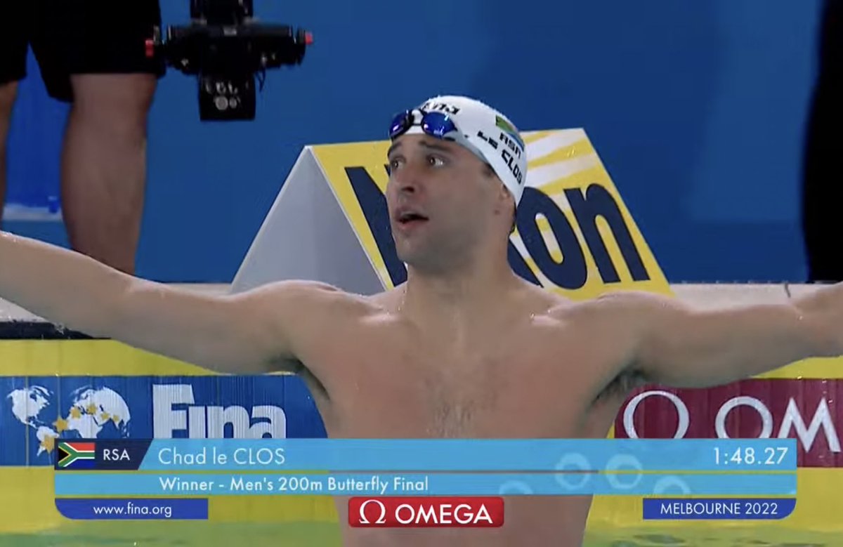 kylesockwell's tweet photo. CHAD LES CLOS IS BACK BABYYY!!!

1:48.27 to win World Championship GOLD in the Men’s 200 butterfly and a whole lot of emotion afterwards 😤 https://t.co/gV6Unpvf1e
