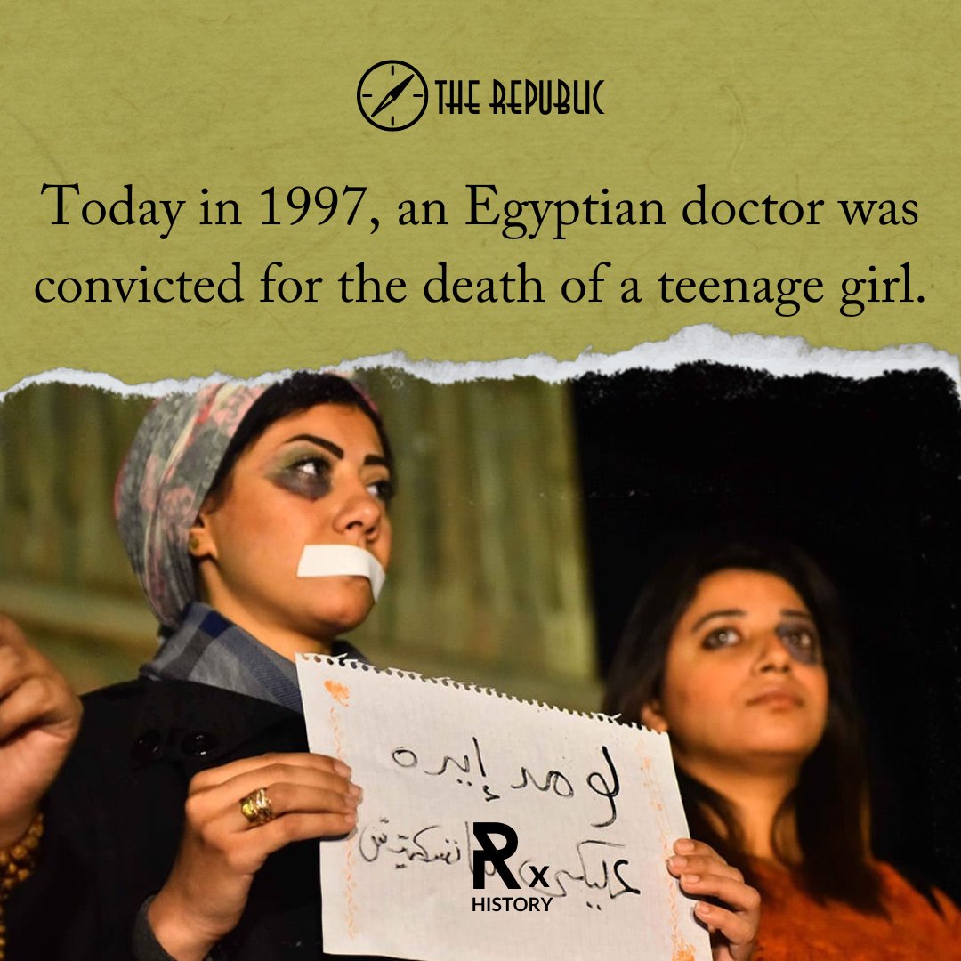 Today in 1997, an Egyptian doctor was convicted for the death of a teenage girl. #RxHistory⏳

📷: Egyptian women hold placards during a demonstration protesting violence against women in Egypt on 22 December 2015 [Amr Sayed/Apaimages]