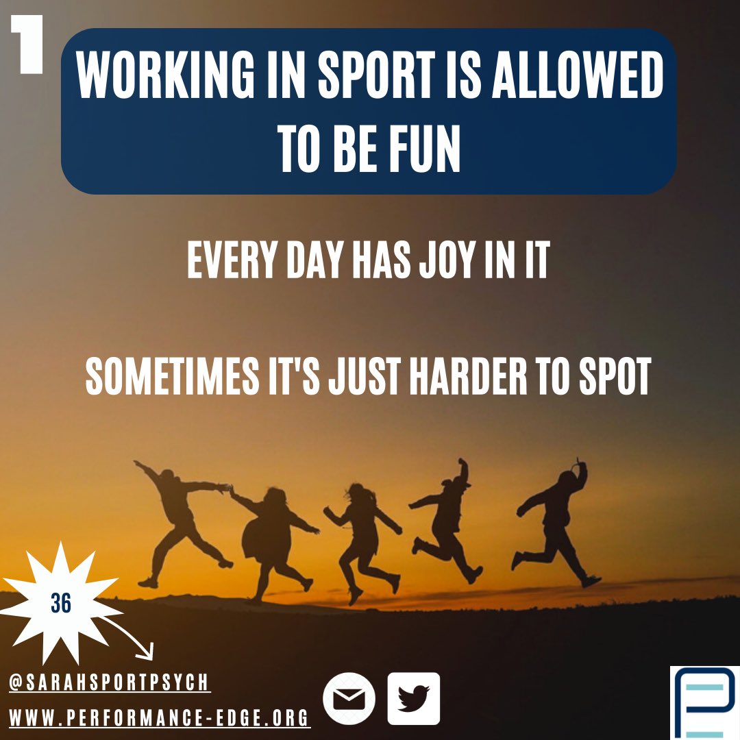 Sarahsportpsych's tweet photo. WEEK 36 Applied Learnings Series
Joy :)
1/3 😀When was the last time you found the joy in your workday? Some days it may be harder to spot but there are moments of joy in every day when we work alongside athletes & support staff.
#joyful #performancelessons #professionalfun https://t.co/yTIWJqQO5I