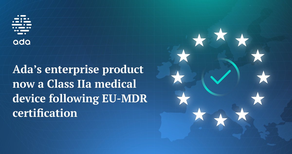 We’re excited to be amongst the first companies to achieve EU-MDR certification for our enterprise symptom assessment and care navigation. ✨ 📌Read more in our recent press release: ada.com/press/221215-a…