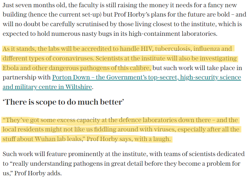 HeartsofOakUK's tweet image. Meet the man preparing Britain for the next pandemic.....
&quot;The local residents might not like us fiddling around with viruses, especially after all the stuff about Wuhan lab leaks,&quot; 
Prof Horby says, with a laugh.
web.archive.org/web/2022121416…
#UK #LabLeaks #DangerousPathogens