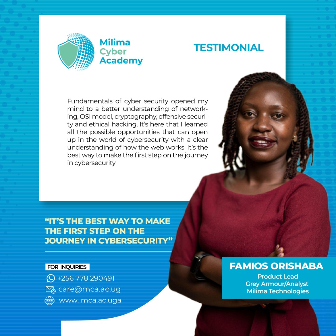 Milima Cyber Academy (@cybermilima) on Twitter photo <a href="/FamiousOrishaba/">Fame</a> now works with <a href="/milimatechug/">Milima Security</a> as an analyst and product lead for <a href="/GreyArmourSec/">Grey Armour</a>. This is what she had to say about our course. <a href="/FamiousOrishaba/">Fame</a> now works with <a href="/milimatechug/">Milima Security</a> as an analyst and product lead for <a href="/GreyArmourSec/">Grey Armour</a>. This is what she had to say about our course.
