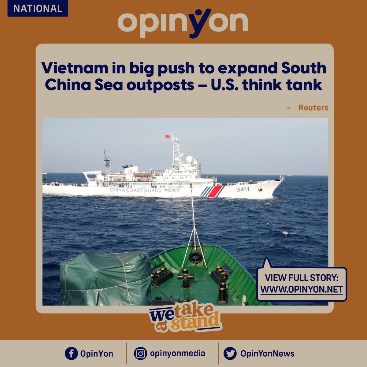 OpinYonNews's tweet photo. Vietnam in big push to expand South China Sea outposts – U.S. think tank
By Reuters
Read more
https://t.co/DKyxhq1jyB
#Vietnam #BigPush #SouthChinaSea #USThinkTank https://t.co/kj39Wm8zWS