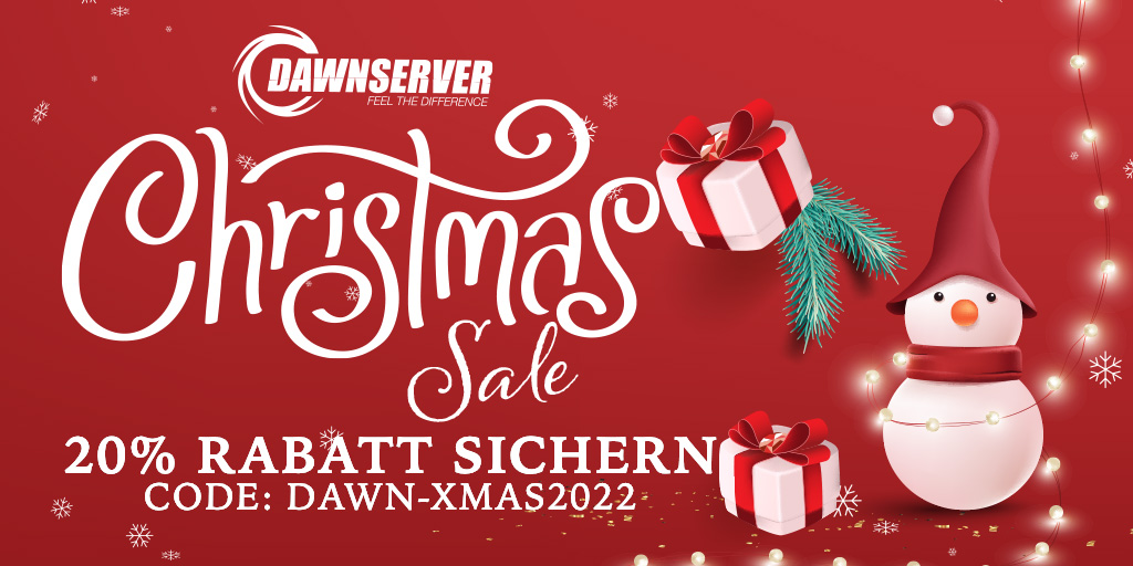 Gaming-Freunde aufgepasst! Durch das Dawn-Server Christmas-Special 2022 könnt ihr auf alle Produkte bares Geld sparen! Einfach Gutscheincode DAWN-XMAS2022 im Bestellvorgang eingeben und 20% dauerhaften Rabatt auf alle Gameserver. #gameserver #esporthosting
