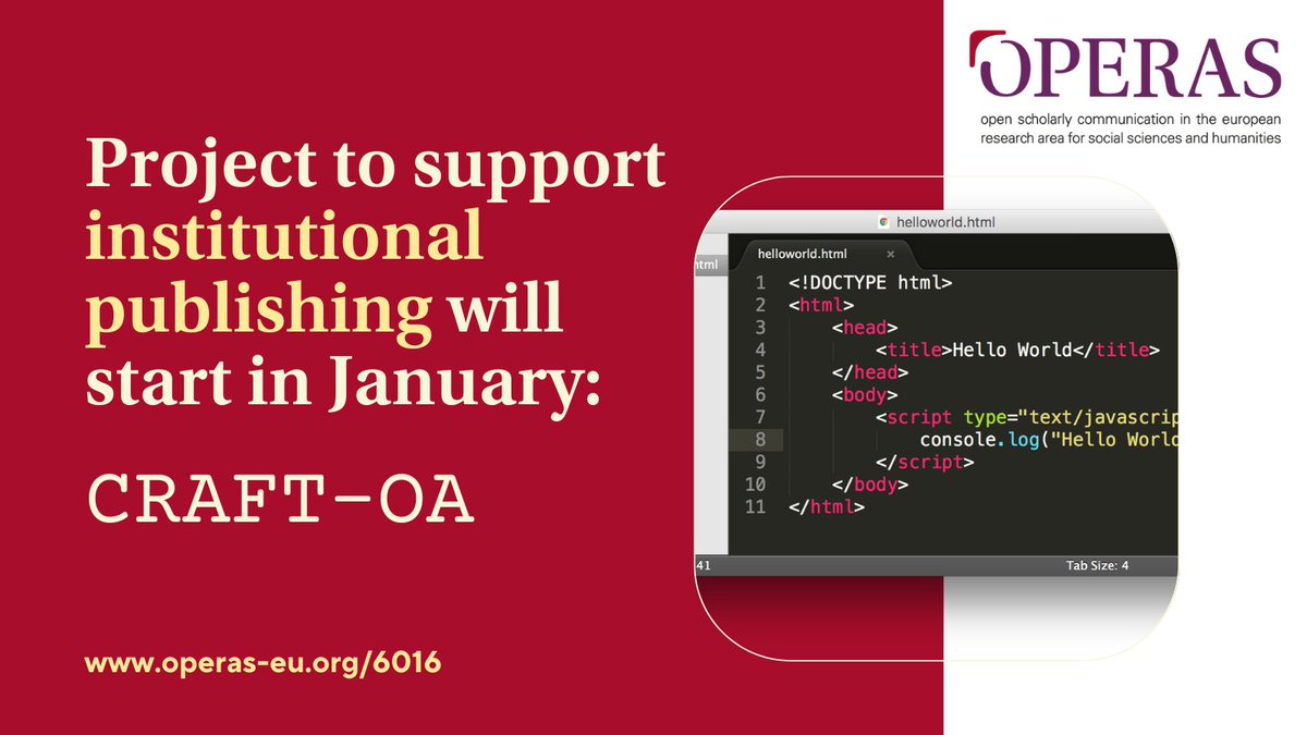 New project to improve institutional #publishing: CRAFT-OA project will support scientific #journals, especially #DiamondOA. Funded by the <a href="/EU_Commission/">European Commission</a> and coordinated at <a href="/uniGoettingen/">Uni Göttingen</a> will #CRAFTOA start in January.
Read more: operas-eu.org/6016
#scholcomm #openaccess